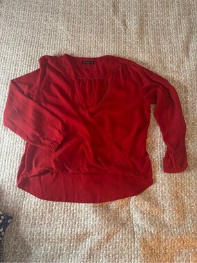 INC International Concepts Red Wrap-Front V-Neck Blouse